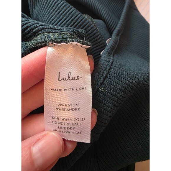 Lulus Forest Green Ribbed Long Sleeve Asymmetrical Bodysuit XL - Picture 7 of 7